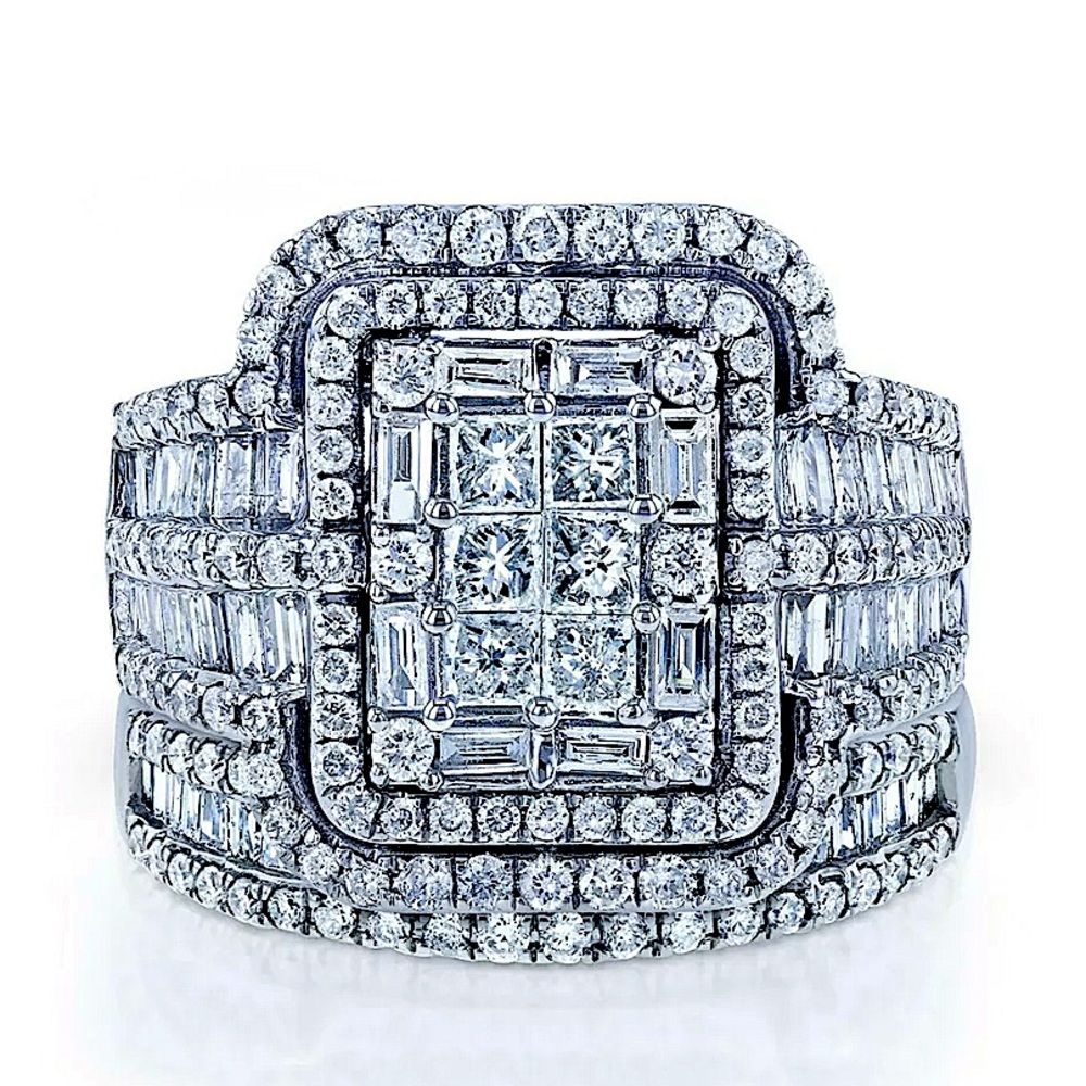 NEW 2 PIECE 925 STERLING SILVER DIAMOND ZIRCON ENGAGEMENT RING - Picture 7 of 10